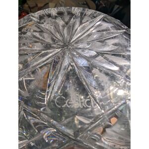 Vintage Ceska Czech Crystal Glass Rose Bowl signed Vertical Lines & Criss Cross